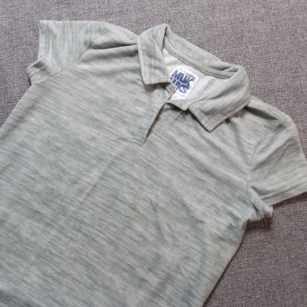 MUK LUKS Polo Shirt Womens Small Gray Good Short Sleeve Heathered Fleece A513055
